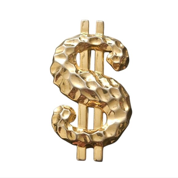 Accessories - Gold-tone dollar sign brooch hammered texture